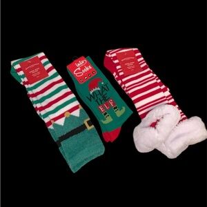 Set of 3 pairs of Christmas Socks.  NWT . Red, green, and white.
